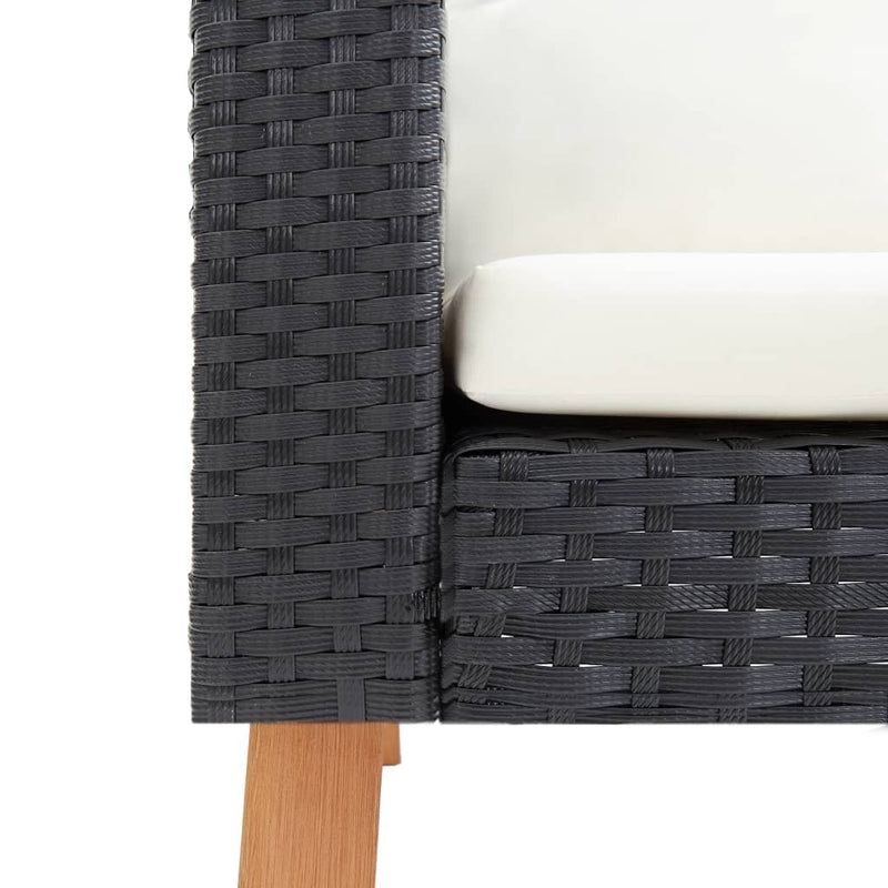 vidaXL kétszemélyes fekete polyrattan kerti kanapé párnákkal
