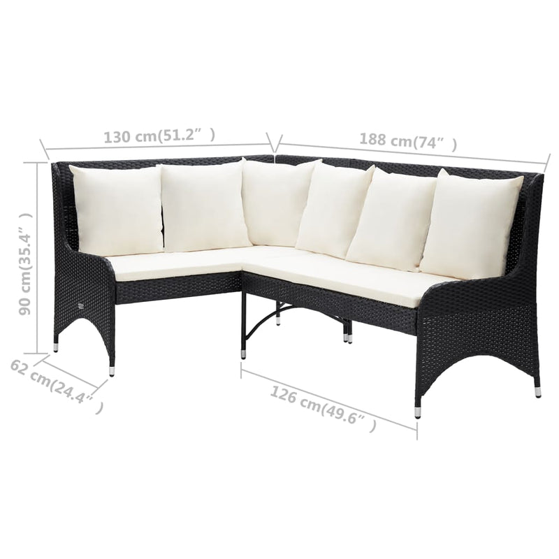 vidaXL 2 db fekete polyrattan kerti sarokkanapé