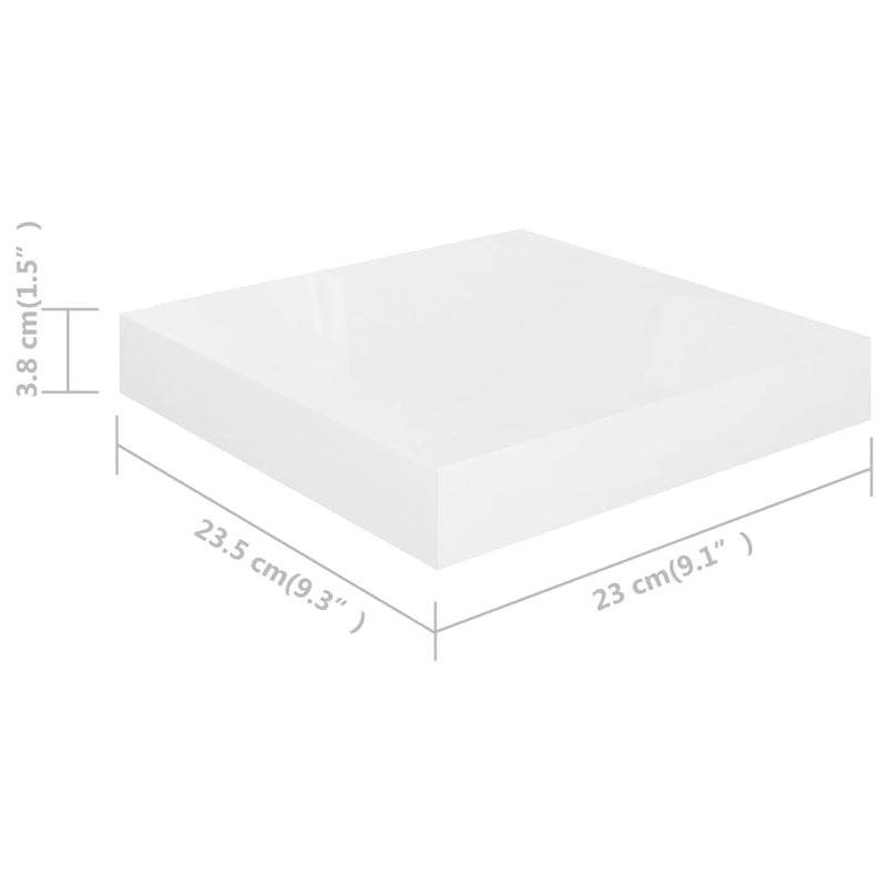 vidaXL 2 db magasfényű fehér MDF lebegő fali polc 23 x 23,5 x 3,8 cm