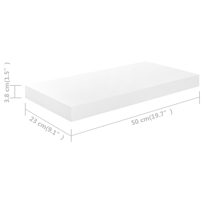 vidaXL magasfényű fehér MDF lebegő fali polc 50 x 23 x 3,8 cm