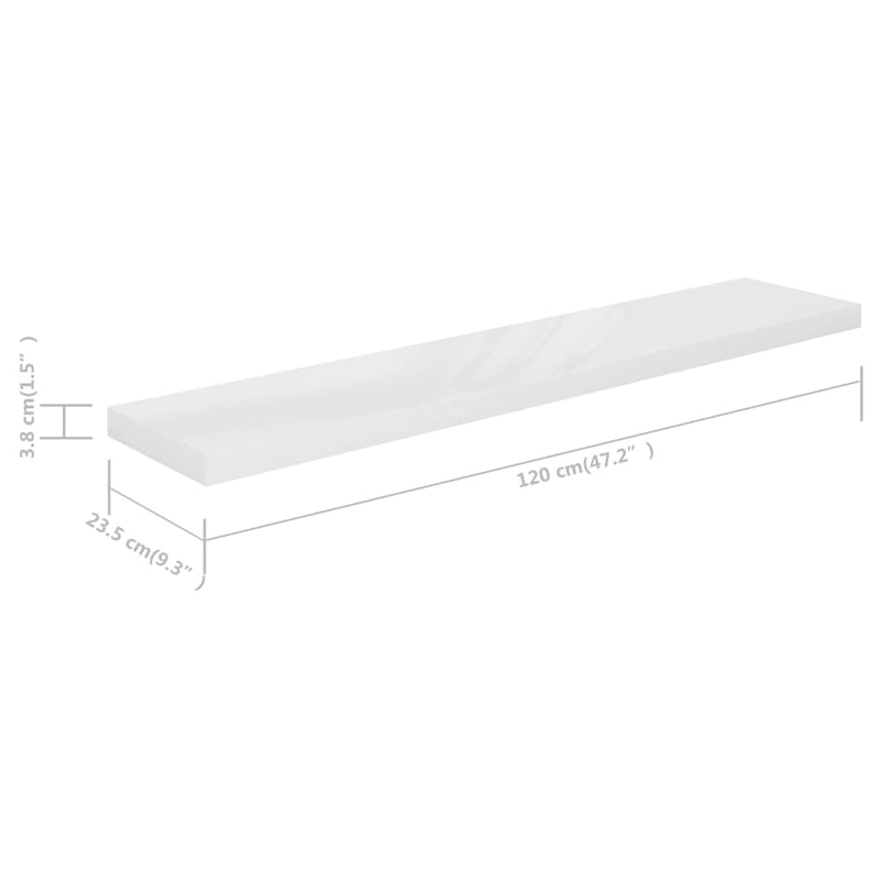 vidaXL magasfényű fehér MDF lebegő fali polc 120 x 23,5 x 3,8 cm
