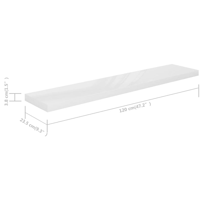 vidaXL 2 db magasfényű fehér MDF lebegő fali polc 120 x 23,5 x 3,8 cm