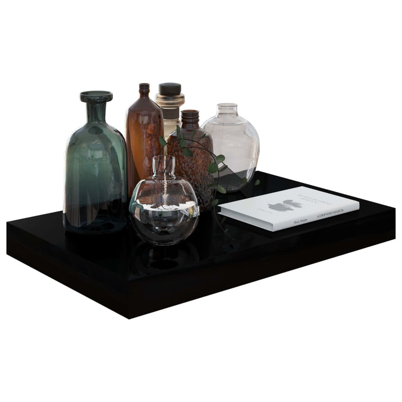 vidaXL 4 db magasfényű fekete MDF lebegő fali polc 40 x 23 x 3,8 cm