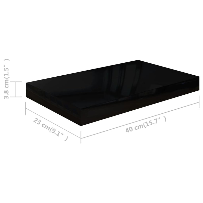 vidaXL 4 db magasfényű fekete MDF lebegő fali polc 40 x 23 x 3,8 cm