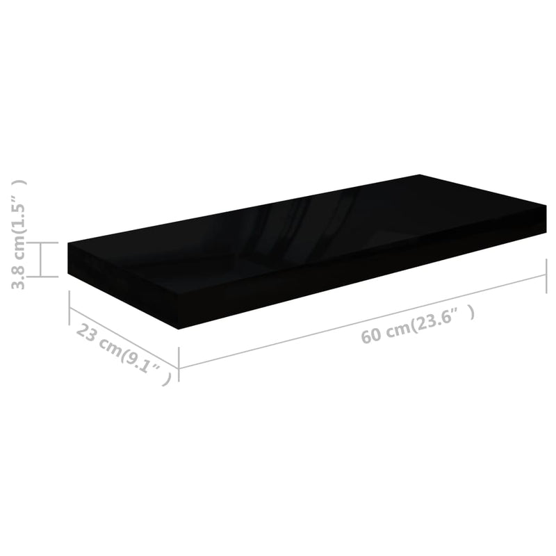 vidaXL 4 db magasfényű fekete MDF lebegő fali polc 60 x 23,5 x 3,8 cm