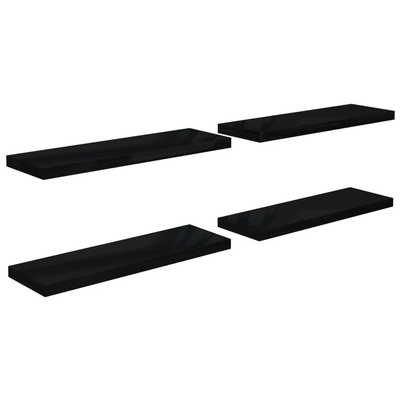 vidaXL 4 db magasfényű fekete MDF lebegő fali polc 80 x 23,5 x 3,8 cm
