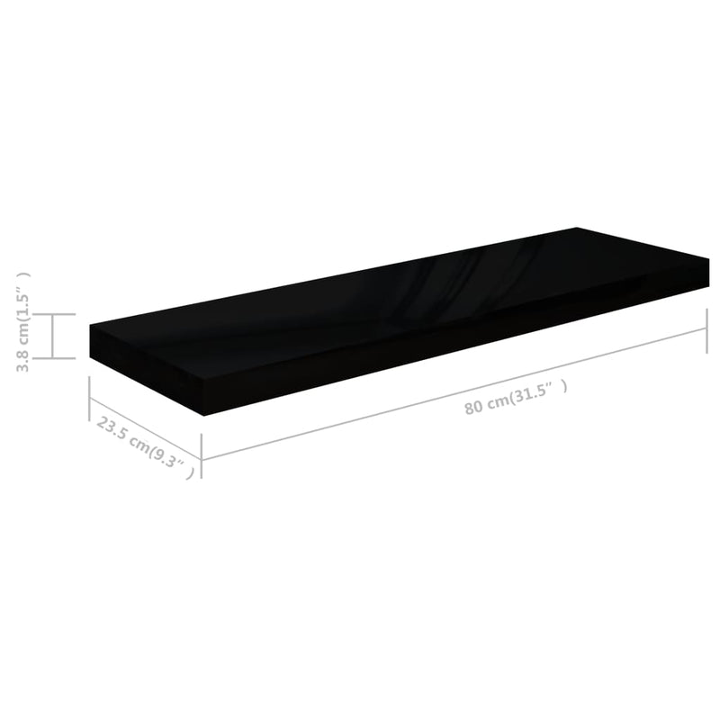 vidaXL 4 db magasfényű fekete MDF lebegő fali polc 80 x 23,5 x 3,8 cm