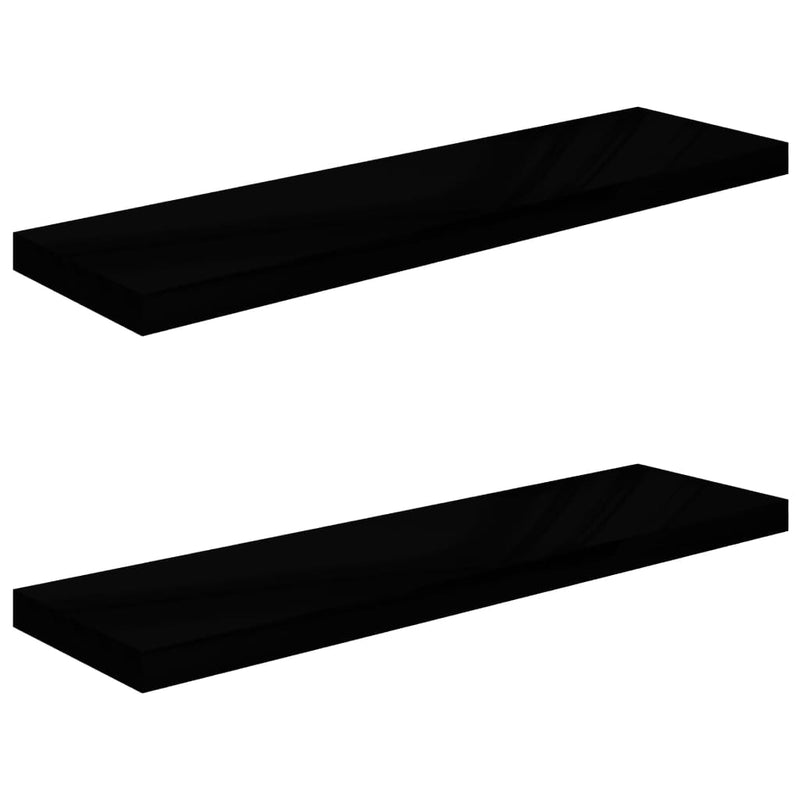 vidaXL 2 db magasfényű fekete MDF lebegő fali polc 90 x 23,5 x 3,8 cm