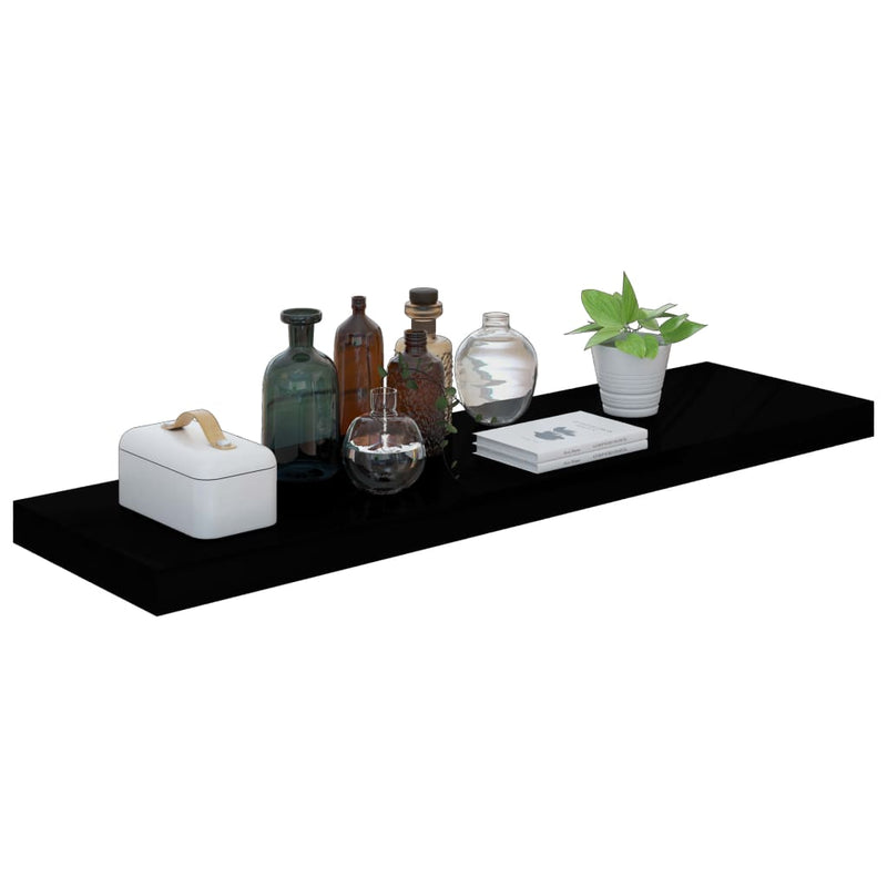 vidaXL 2 db magasfényű fekete MDF lebegő fali polc 90 x 23,5 x 3,8 cm