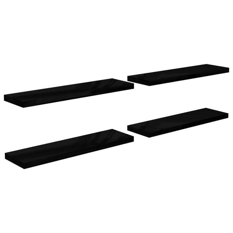 vidaXL 4 db magasfényű fekete MDF fali polc 90 x 23,5 x 3,8 cm