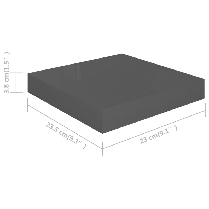vidaXL magasfényű szürke MDF lebegő fali polc 23 x 23,5 x 3,8 cm
