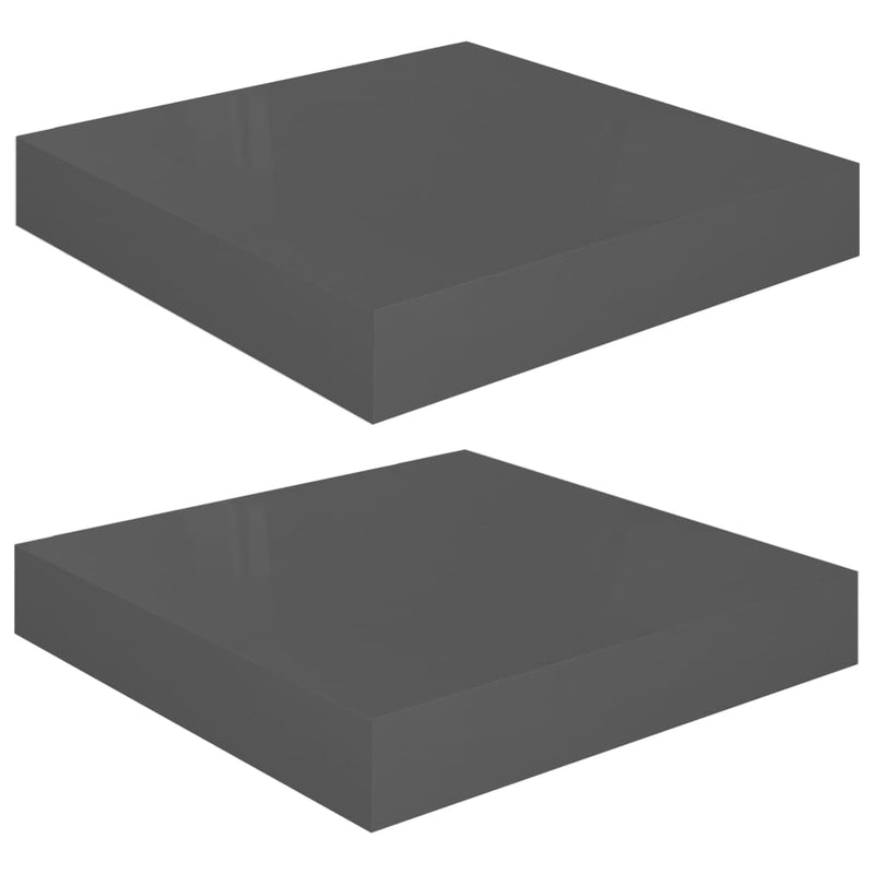 vidaXL 2 db magasfényű szürke MDF lebegő fali polc 23 x 23,5 x 3,8 cm