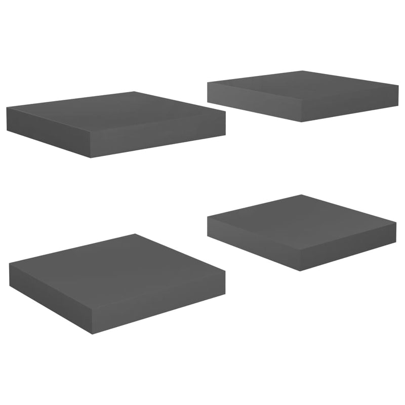 vidaXL 4 db magasfényű szürke MDF lebegő fali polc 23 x 23,5 x 3,8 cm