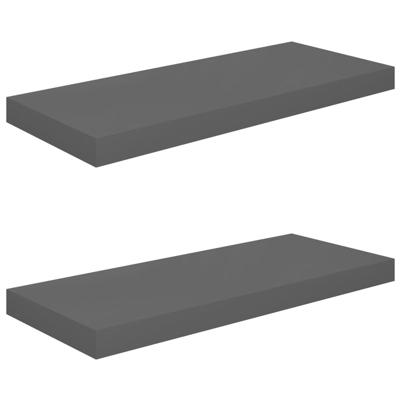 vidaXL 2 db magasfényű szürke MDF lebegő fali polc 60 x 23,5 x 3,8 cm