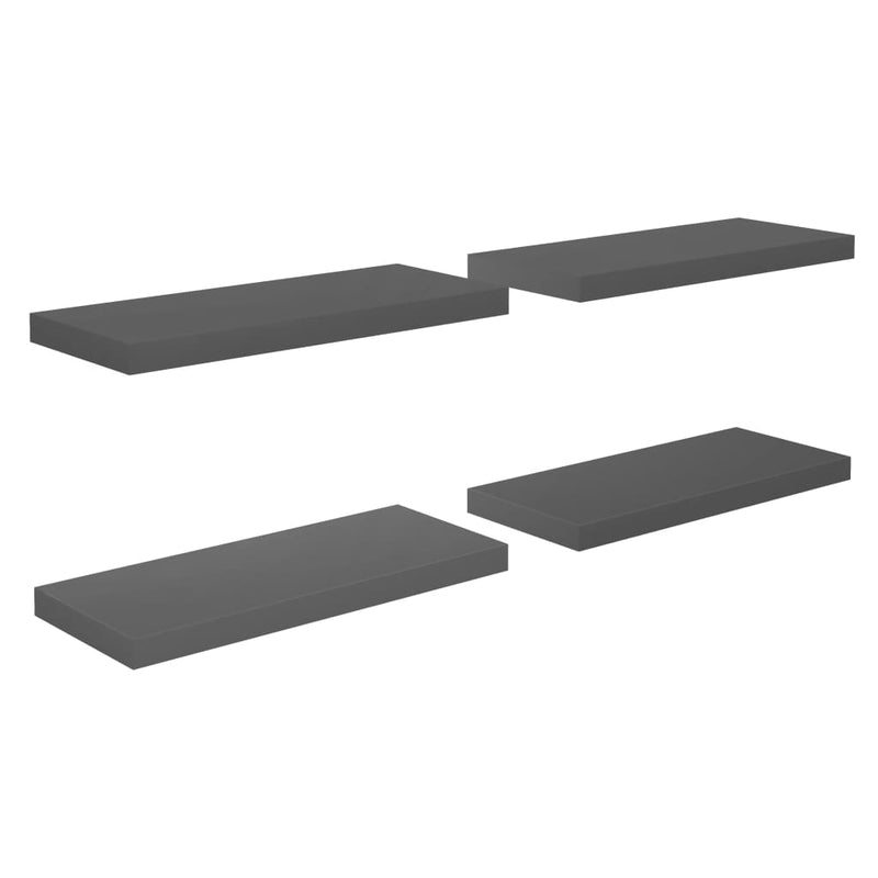 vidaXL 4 db magasfényű szürke MDF lebegő fali polc 60 x 23,5 x 3,8 cm