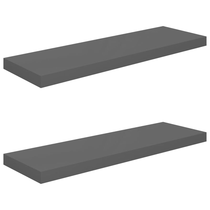 vidaXL 2 db magasfényű szürke MDF lebegő fali polc 80 x 23,5 x 3,8 cm