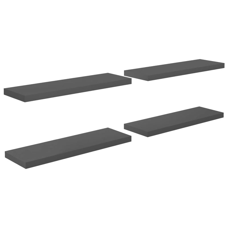 vidaXL 4 db magasfényű szürke MDF lebegő fali polc 80 x 23,5 x 3,8 cm