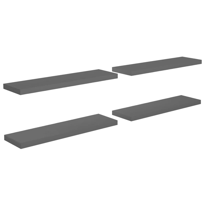 vidaXL 4 db magasfényű szürke MDF lebegő fali polc 90 x 23,5 x 3,8 cm