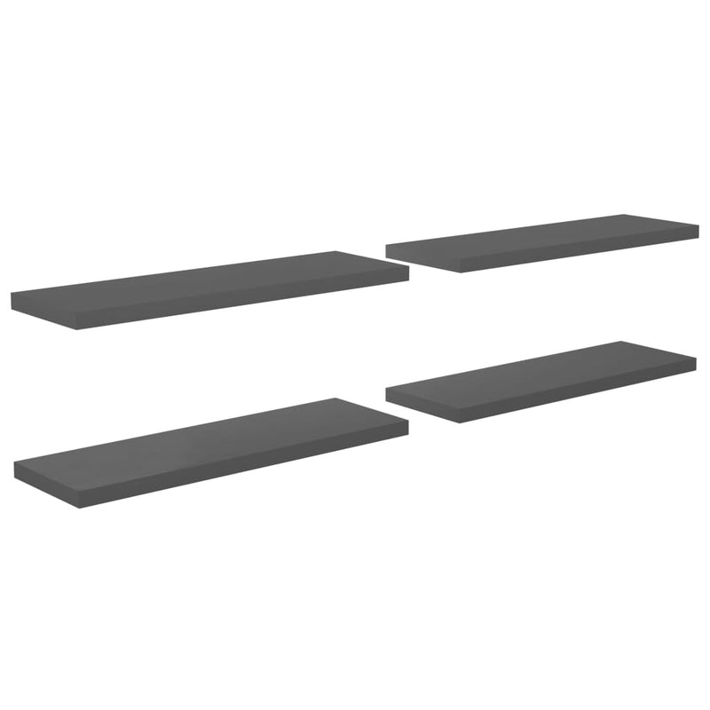vidaXL 4 db magasfényű szürke MDF lebegő fali polc 120 x 23,5 x 3,8 cm