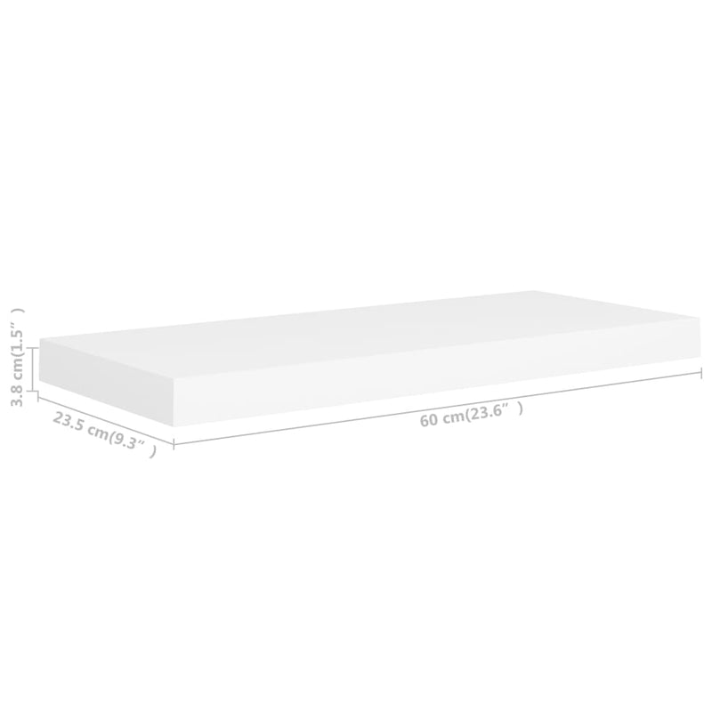 vidaXL 4 db fehér MDF lebegő fali polc 60 x 23,5 x 3,8 cm