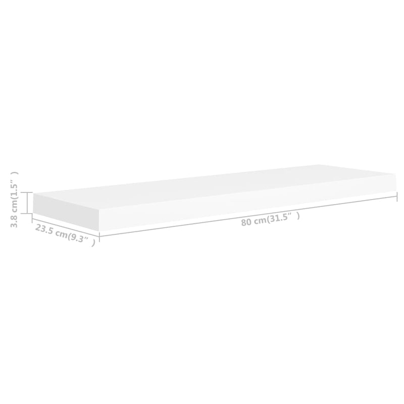 vidaXL 2 db fehér MDF lebegő fali polc 80 x 23,5 x 3,8 cm
