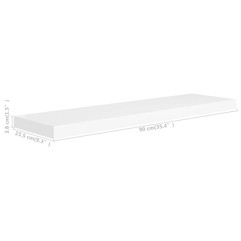vidaXL 2 db fehér MDF lebegő fali polc 90 x 23,5 x 3,8 cm