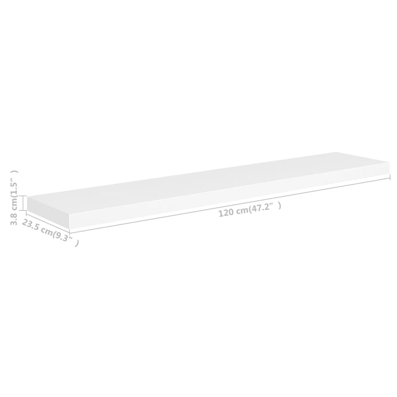 vidaXL 2 db fehér MDF lebegő fali polc 120 x 23,5 x 3,8 cm