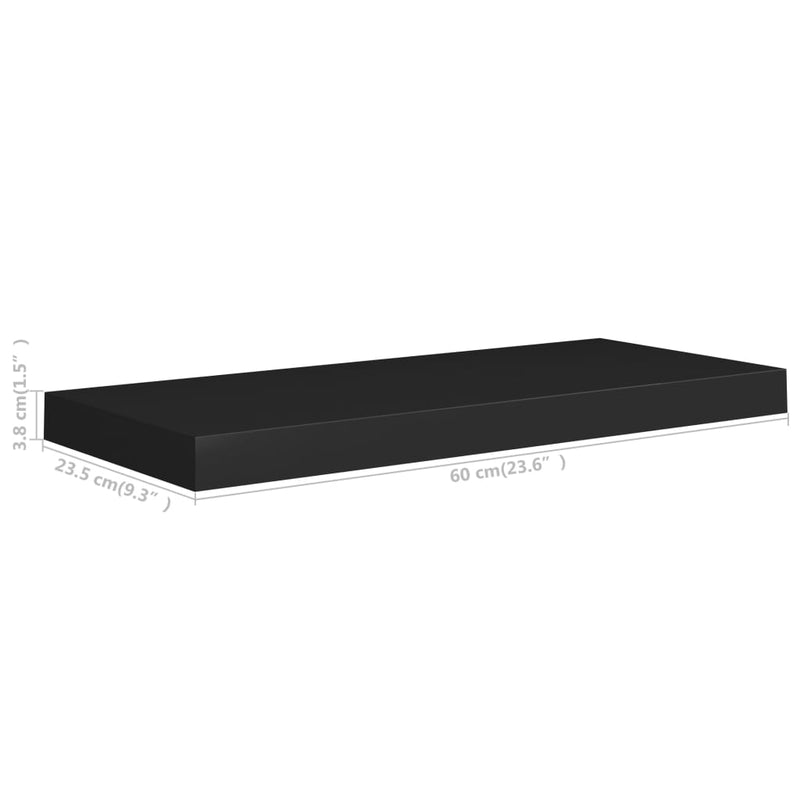 vidaXL 4 db fekete MDF lebegő fali polc 60 x 23,5 x 3,8 cm