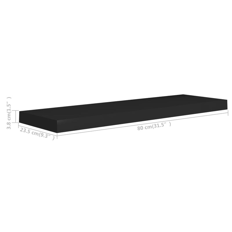 vidaXL 4 db fekete MDF lebegő fali polc 80 x 23,5 x 3,8 cm
