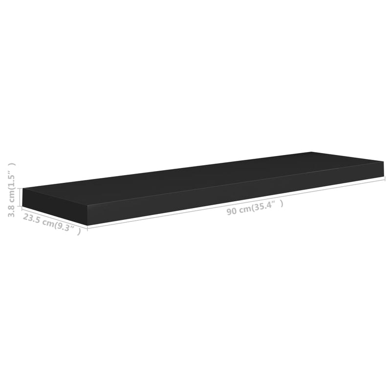 vidaXL fekete MDF lebegő fali polc 90 x 23,5 x 3,8 cm