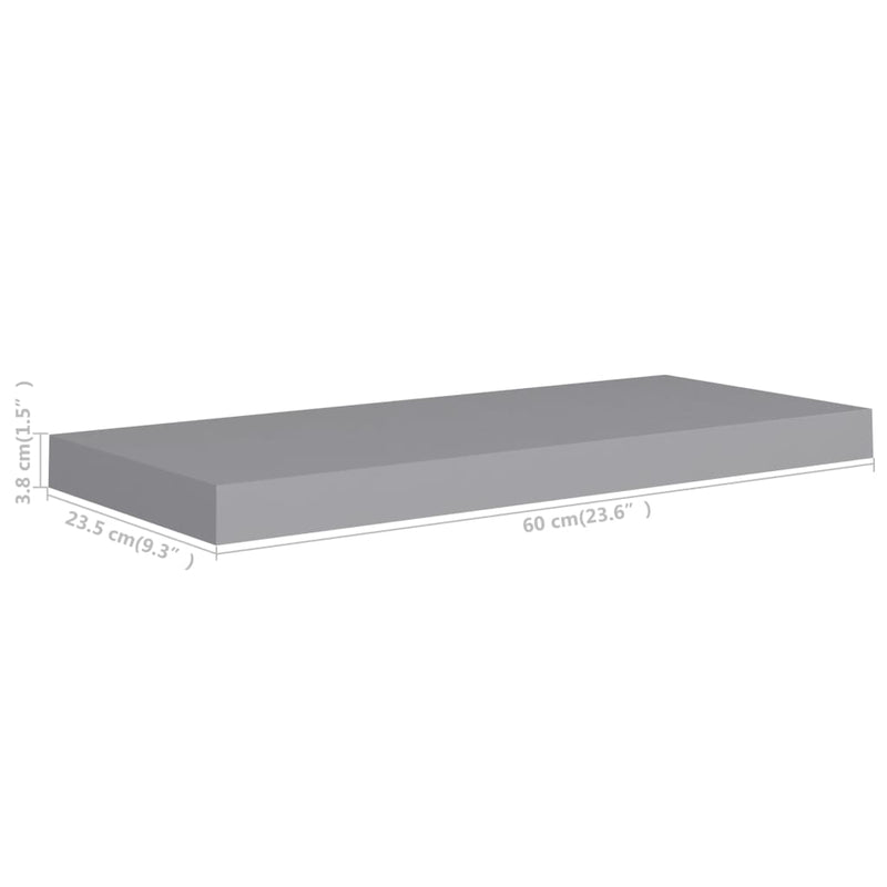 vidaXL szürke MDF lebegő fali polc 60 x 23,5 x 3,8 cm