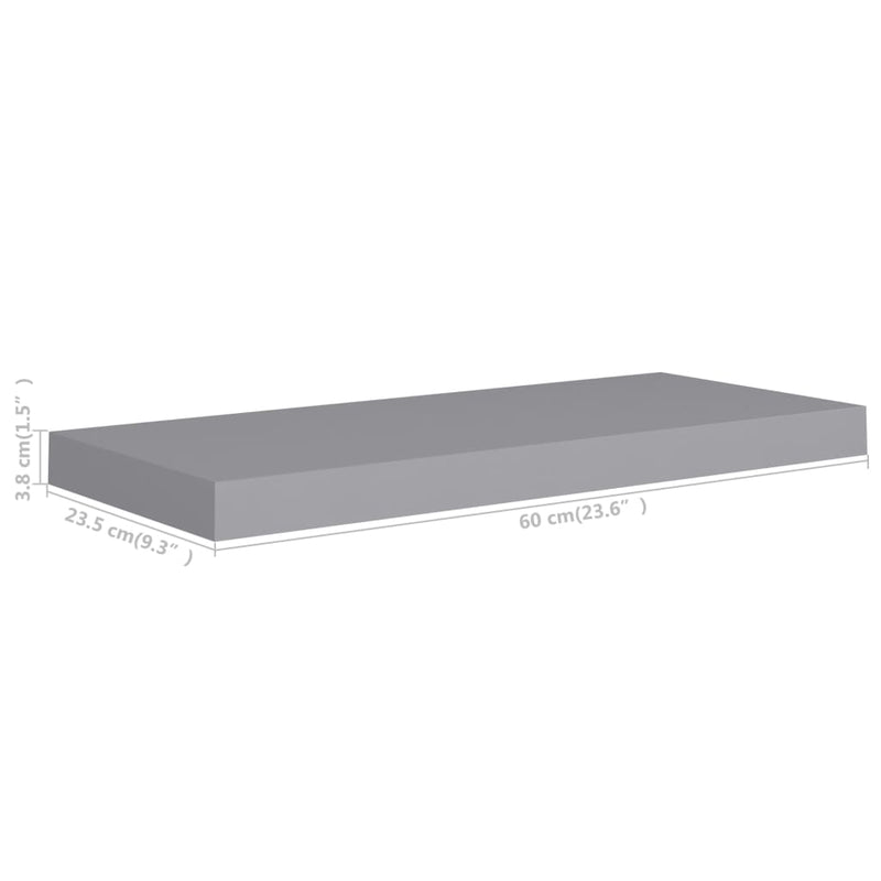 vidaXL 4 db szürke MDF lebegő fali polc 60 x 23,5 x 3,8 cm