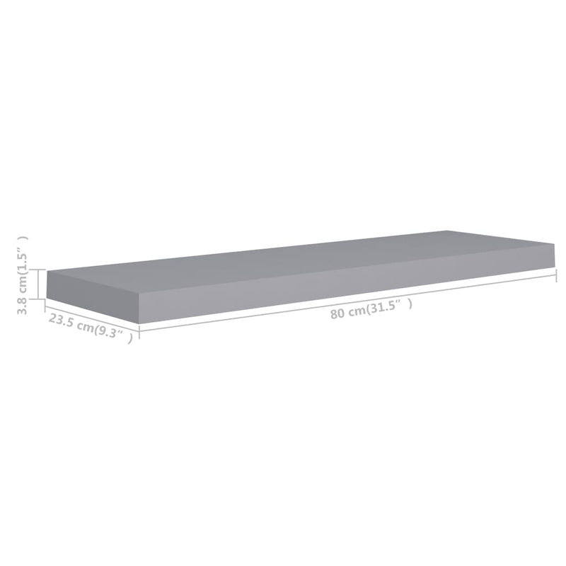 vidaXL 4 db szürke MDF lebegő fali polc 80 x 23,5 x 3,8 cm