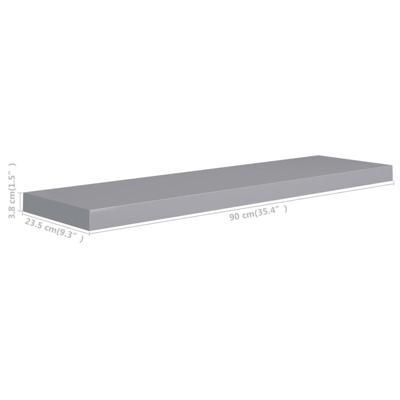 vidaXL szürke MDF lebegő fali polc 90 x 23,5 x 3,8 cm