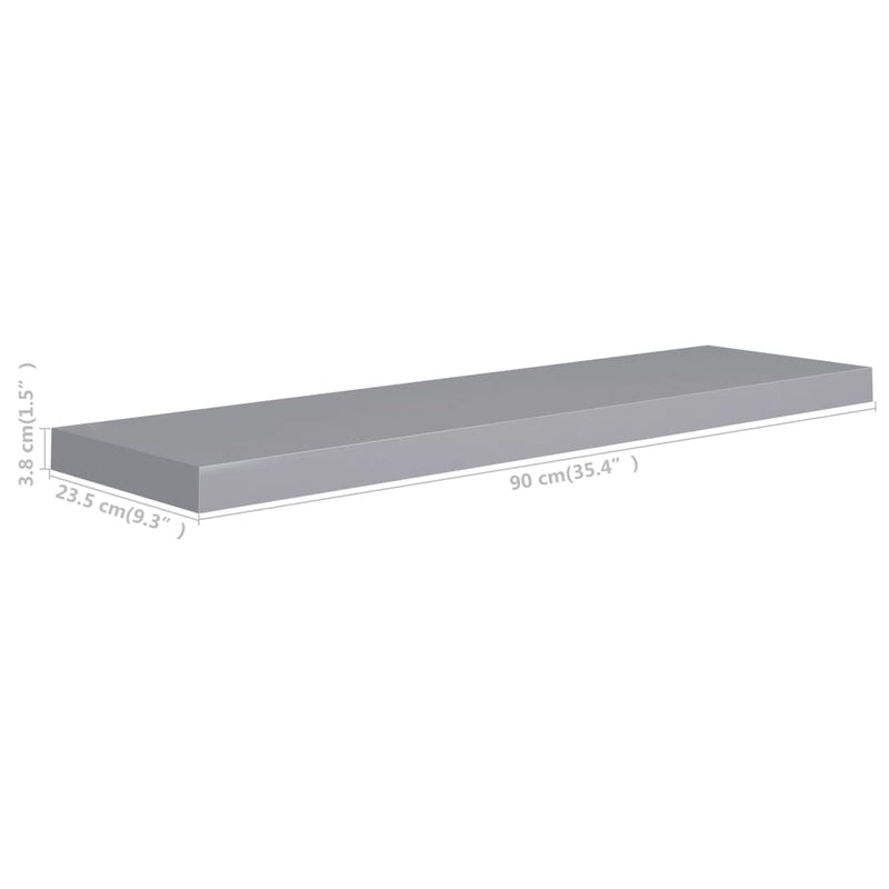vidaXL 4 db szürke MDF lebegő fali polc 90 x 23,5 x 3,8 cm