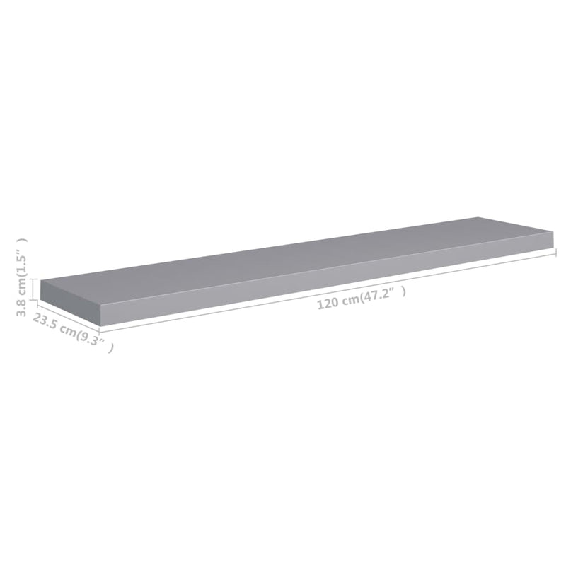 vidaXL 2 db szürke MDF lebegő fali polc 120 x 23,5 x 3,8 cm