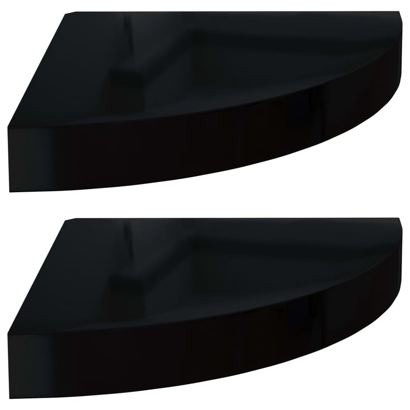 vidaXL 2 db magasfényű fekete MDF lebegő sarokpolc 25 x 25 x 3,8 cm