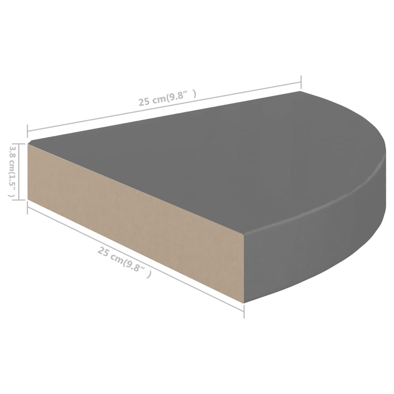 vidaXL magasfényű szürke MDF lebegő sarokpolc 25 x 25 x 3,8 cm