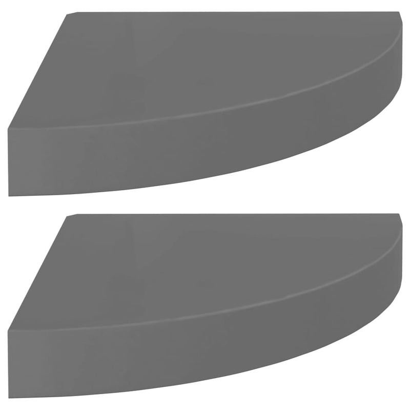 vidaXL 2 db magasfényű szürke MDF lebegő sarokpolc 25 x 25 x 3,8 cm