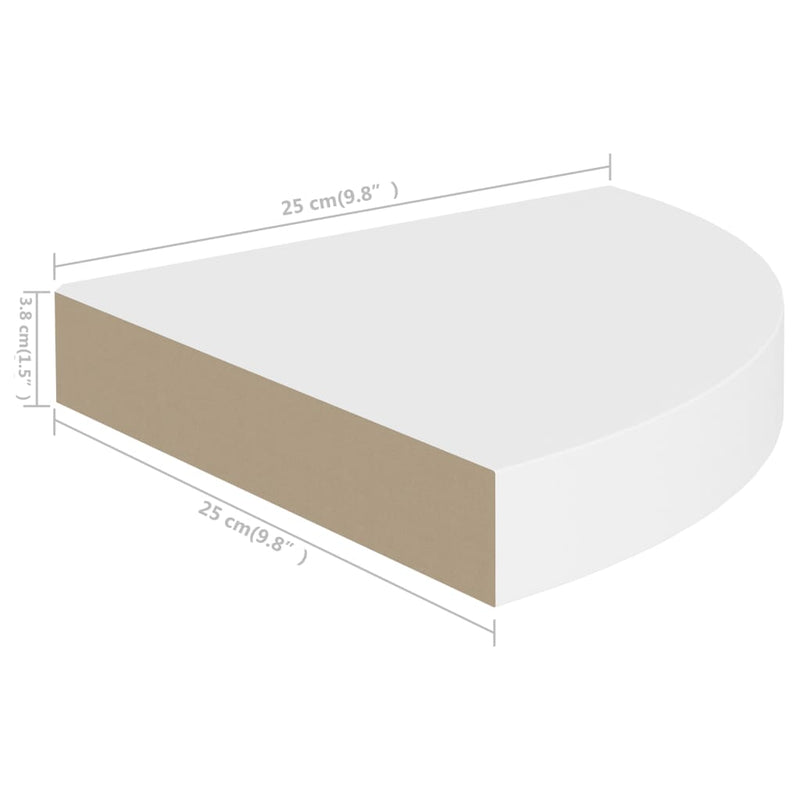 vidaXL 4 db fehér MDF lebegő sarokpolc 25 x 25 x 3,8 cm