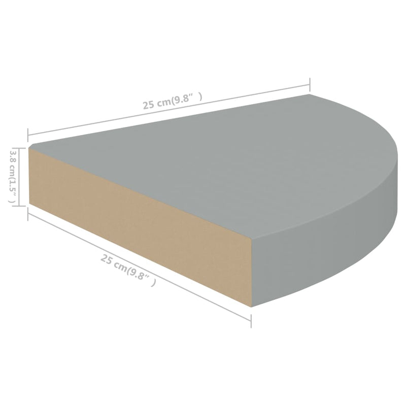 vidaXL 4 db szürke MDF lebegő sarokpolc 25 x 25 x 3,8 cm