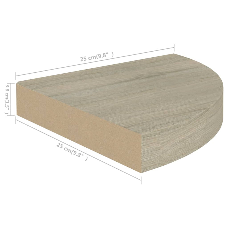 vidaXL 2 db tölgyszínű MDF lebegő sarokpolc 25 x 25 x 3,8 cm