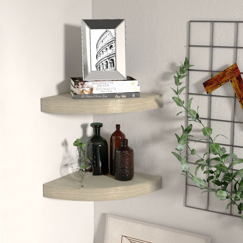 vidaXL 2 db tölgyszínű MDF lebegő sarokpolc 25 x 25 x 3,8 cm