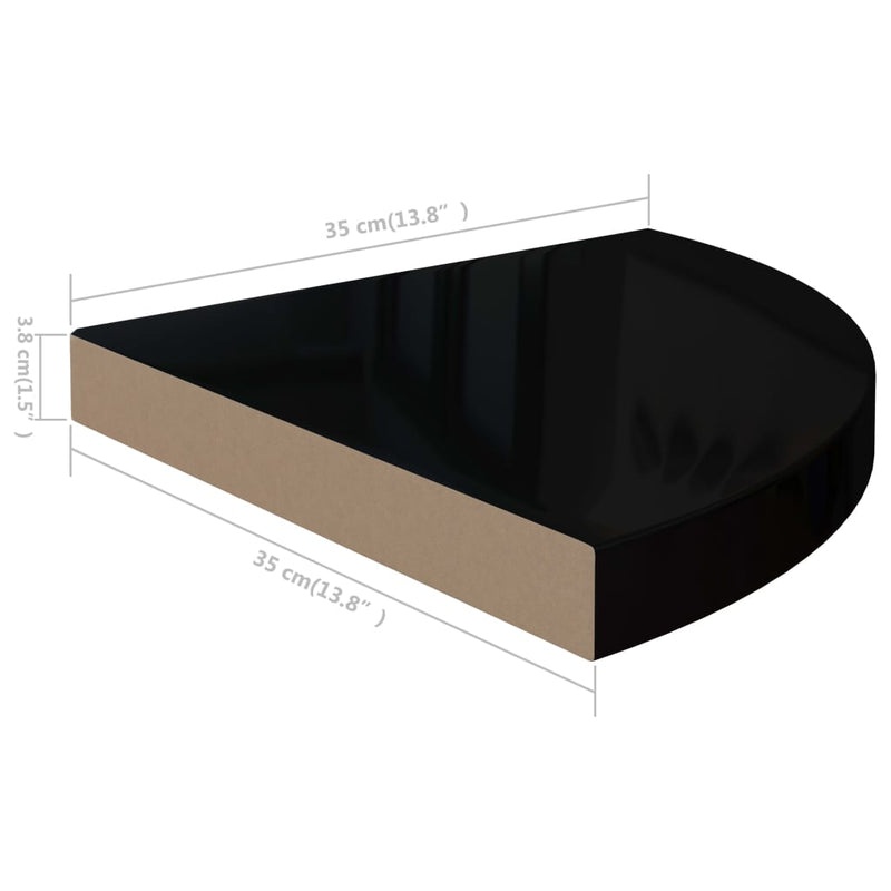 vidaXL 4 db magasfényű fekete MDF lebegő sarokpolc 35 x 35 x 3,8 cm