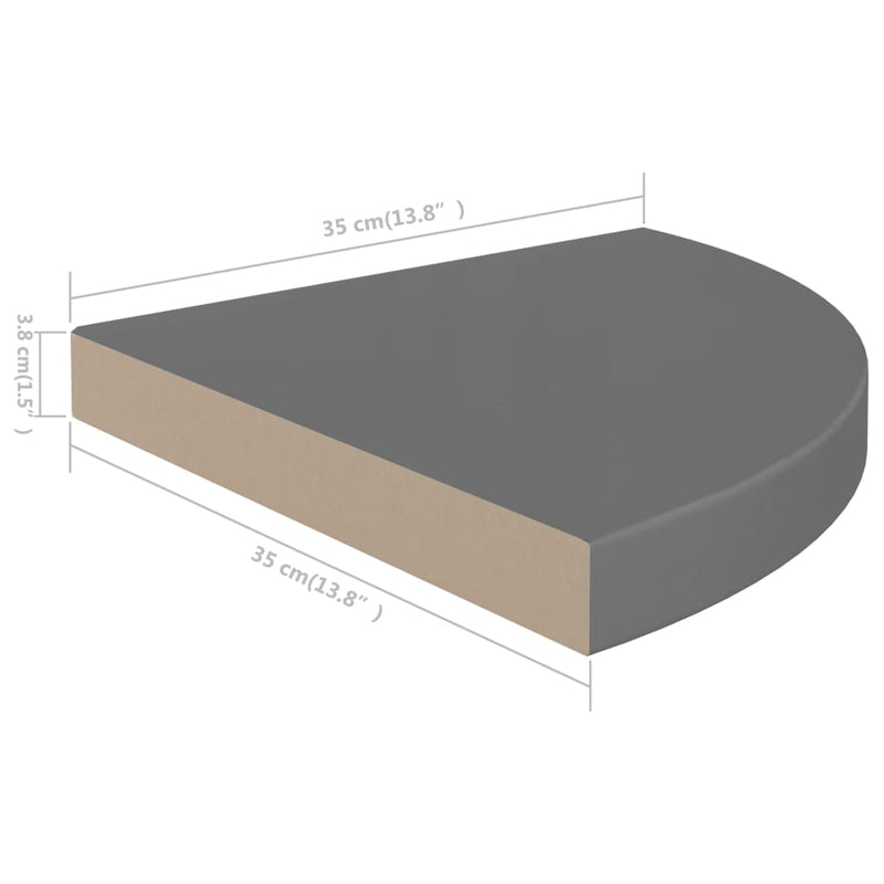 vidaXL magasfényű szürke MDF lebegő sarokpolc 35 x 35 x 3,8 cm