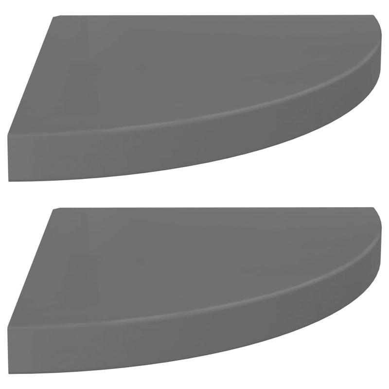 vidaXL 2 db magasfényű szürke MDF lebegő sarokpolc 35 x 35 x 3,8 cm