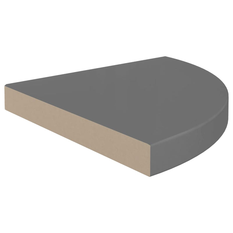 vidaXL 2 db magasfényű szürke MDF lebegő sarokpolc 35 x 35 x 3,8 cm