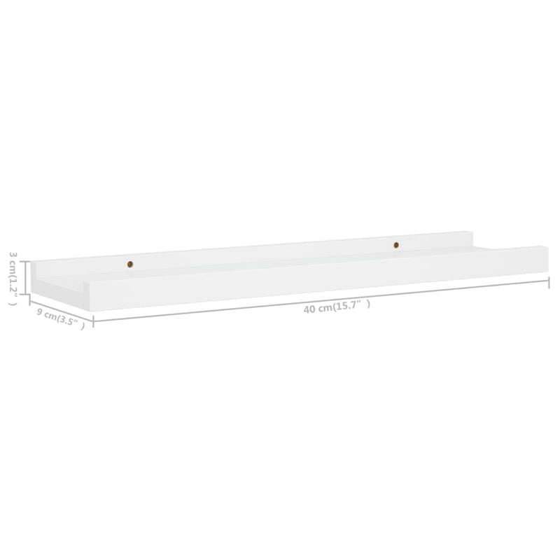 vidaXL 2 db fehér MDF szegélypolc képkeretekhez 40 x 9 x 3 cm