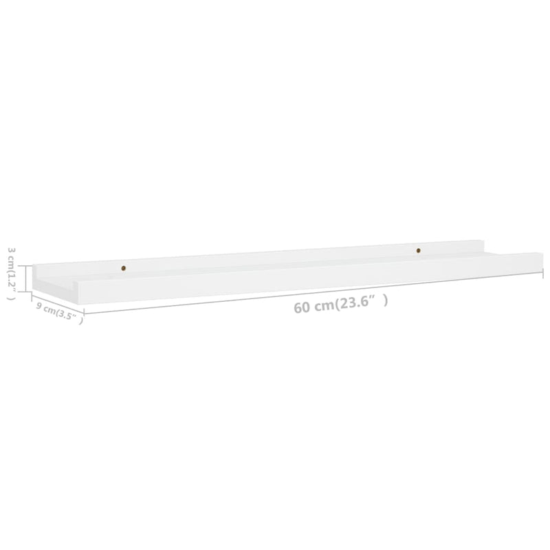 vidaXL 2 db fehér MDF szegélypolc képkeretekhez 60 x 9 x 3 cm