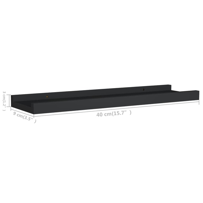 vidaXL 2 db fekete MDF szegélypolc képkeretekhez 40 x 9 x 3 cm